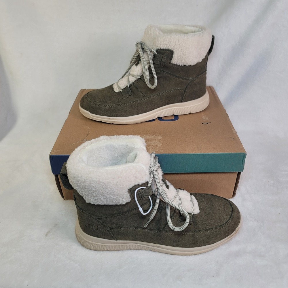 JBU by Jambu Womens Freeze Ankle Boots Cabincore Faux Fur 7.5 Soft Comfy Green